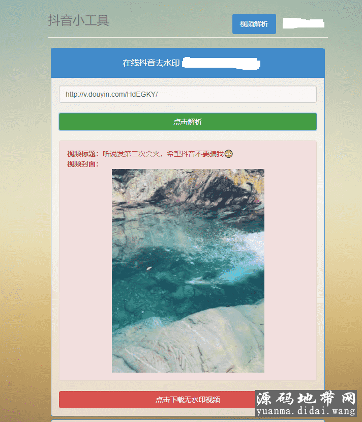 抖音视频去水印解析PHP网页源码