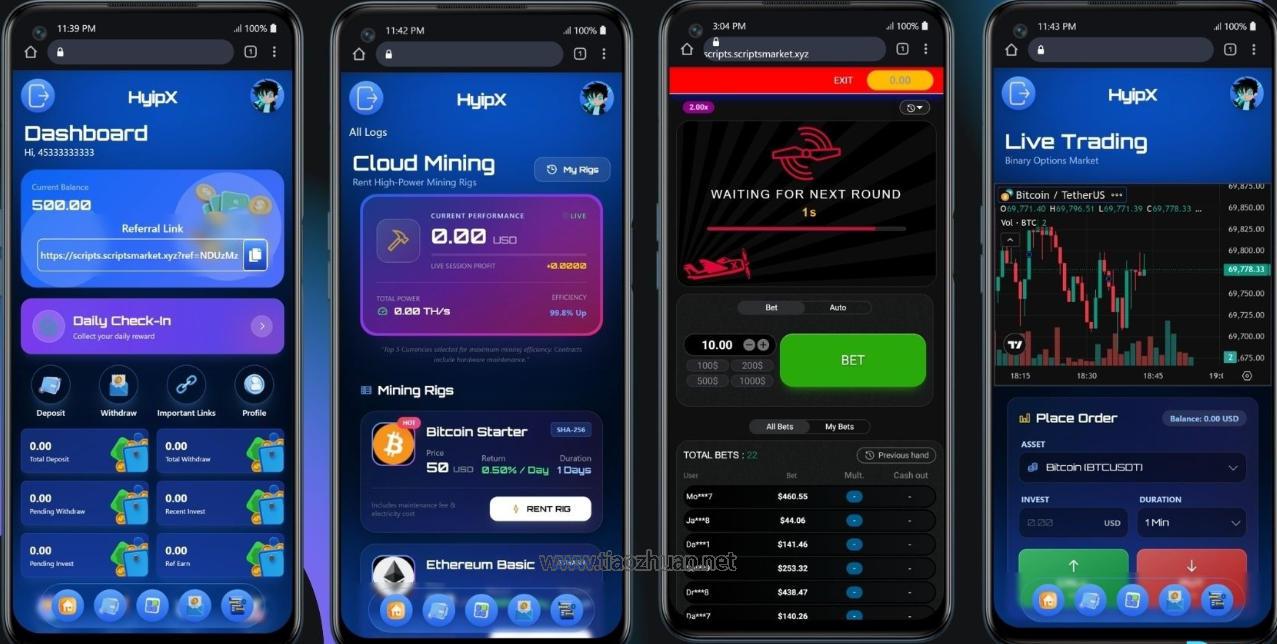 HyipX – 集点击付费广告、人工智能交易、云挖矿和飞行游戏于一体的HYIP智能盈利平台