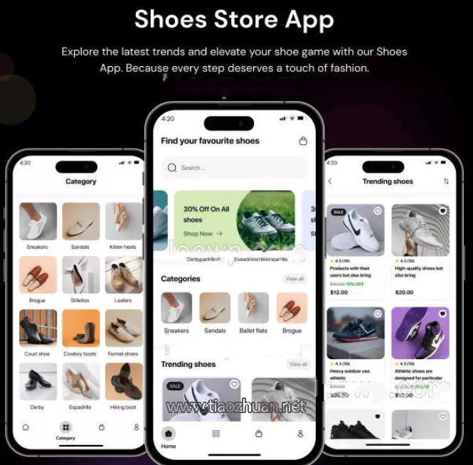 Flutter外贸运动鞋休闲鞋手机购物APP源码(后端WordPress)