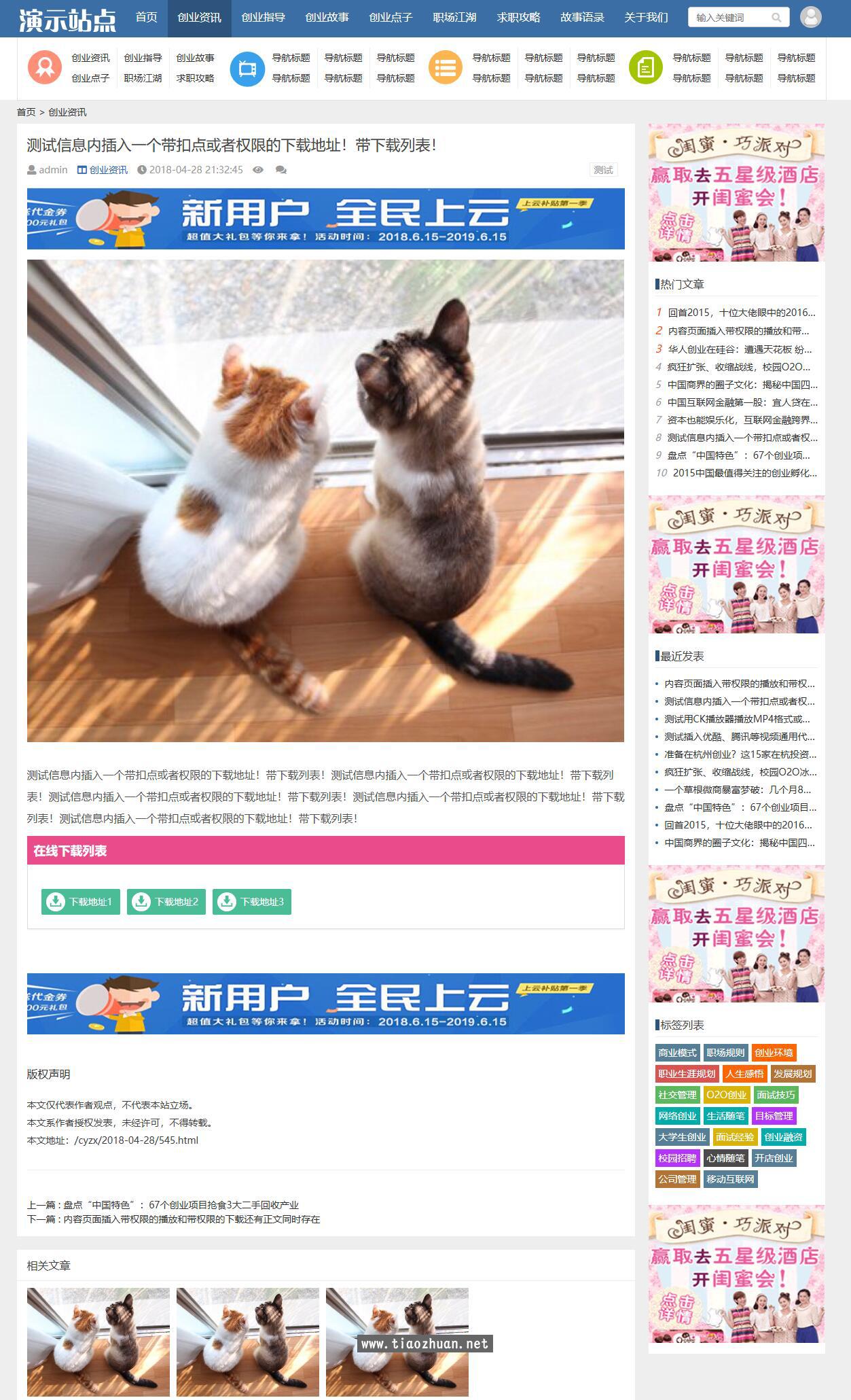 视频收费播放下载新闻资讯门户HTML5整站响应式帝国CMS模板