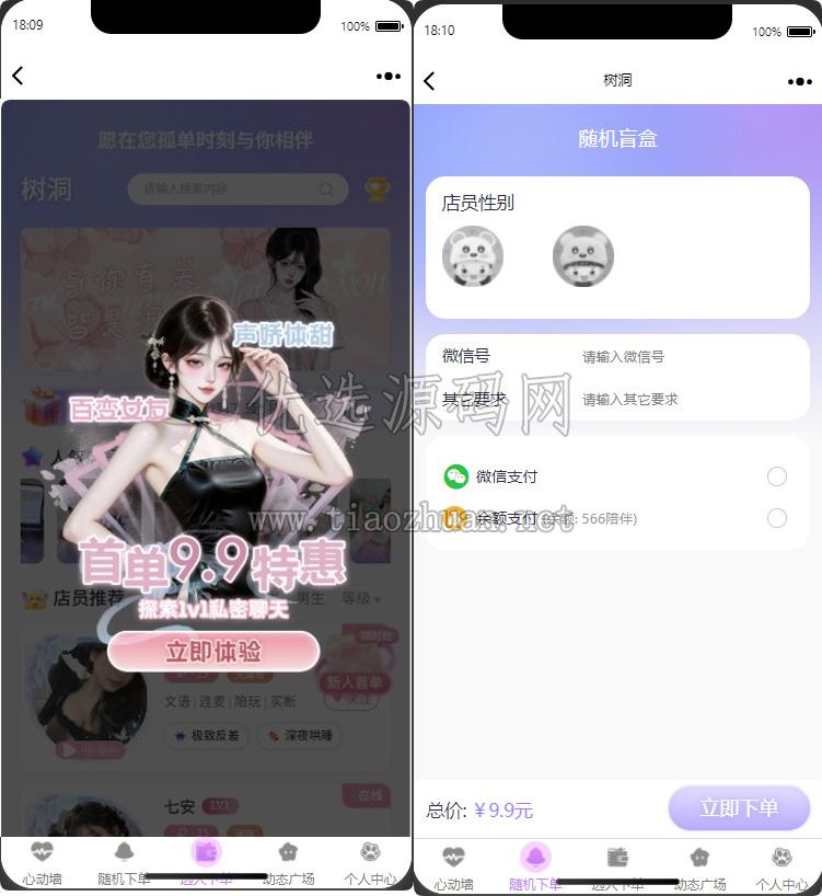 公众号陪玩树洞源码，情感陪伴与游戏陪玩的程序